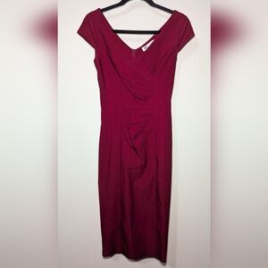 Muxxn Red Pencil Dress Bodycon Off-Shoulder Midi Stretch Women's Size S